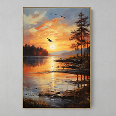 Quadro Decorativo Paisagem Por do Sol estilo pintura óleo - Ellquadros 