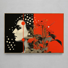 Quadro Decorativo Flor Vermelha Colagem Mulher na internet