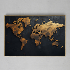 Quadro Decorativo Mapa Mundi Texturas Preto Dourada na internet