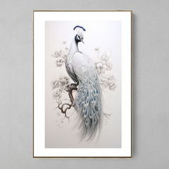 Quadro Decorativo Pavão Moicano Branco Azul na internet