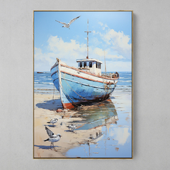 Quadro Decorativo Mar Céu Barco Azul na internet