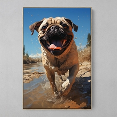 Quadro Decorativo Pug Feliz no Riacho na internet