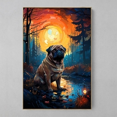 Quadro Decorativo Pug ao estilo Van Gogh