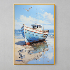 Quadro Decorativo Mar Céu Barco Azul - loja online