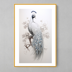 Quadro Decorativo Pavão Moicano Branco Azul - loja online