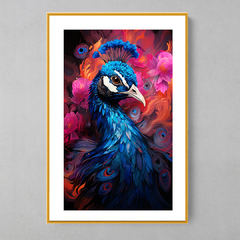 Quadro Decorativo Pavão Azul Floral - loja online