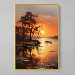 Quadro Decorativo Por do Sol no Rio estilo pintura - comprar online