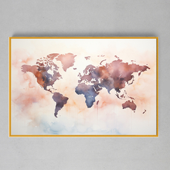 Quadro Decorativo Mapa Mundi Aquarela - loja online