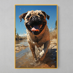 Quadro Decorativo Pug Feliz no Riacho - loja online