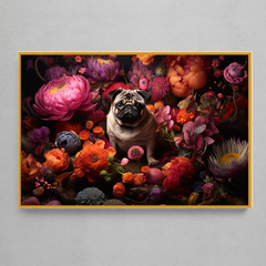 Quadro Decorativo Retrato Pug Flowers - loja online