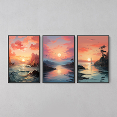 Conjunto 3 Quadros Decorativo Paisagem Soft em Tom Pastel - comprar online