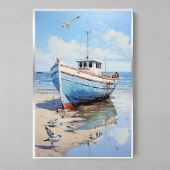 Imagem do Quadro Decorativo Mar Céu Barco Azul