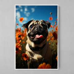 Quadro Decorativo Pug Jardim de Flores efeito 3D - comprar online