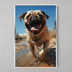 Quadro Decorativo Pug Feliz no Riacho