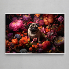 Imagem do Quadro Decorativo Retrato Pug Flowers