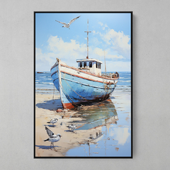 Quadro Decorativo Mar Céu Barco Azul