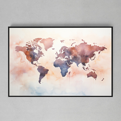 Quadro Decorativo Mapa Mundi Aquarela - comprar online