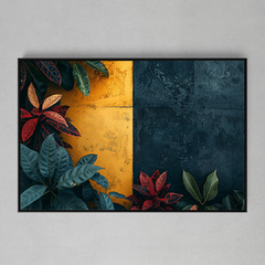 Quadro Decorativo Plantas Fundo preto e amarelo textura