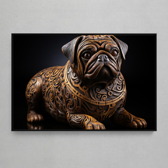 Quadro Decorativo Pug em Escultura de Madeira