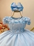 VESTIDO INFANTIL AZUL BEBÊ C/ BUSTO TULE E APLIQUE DE FLORES (3602AZ) - comprar online