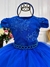 VESTIDO INFANTIL AZUL ROYAL C/ RENDA E CINTO DE PÉROLAS LUXO (PUZZLE 1054AR) - comprar online