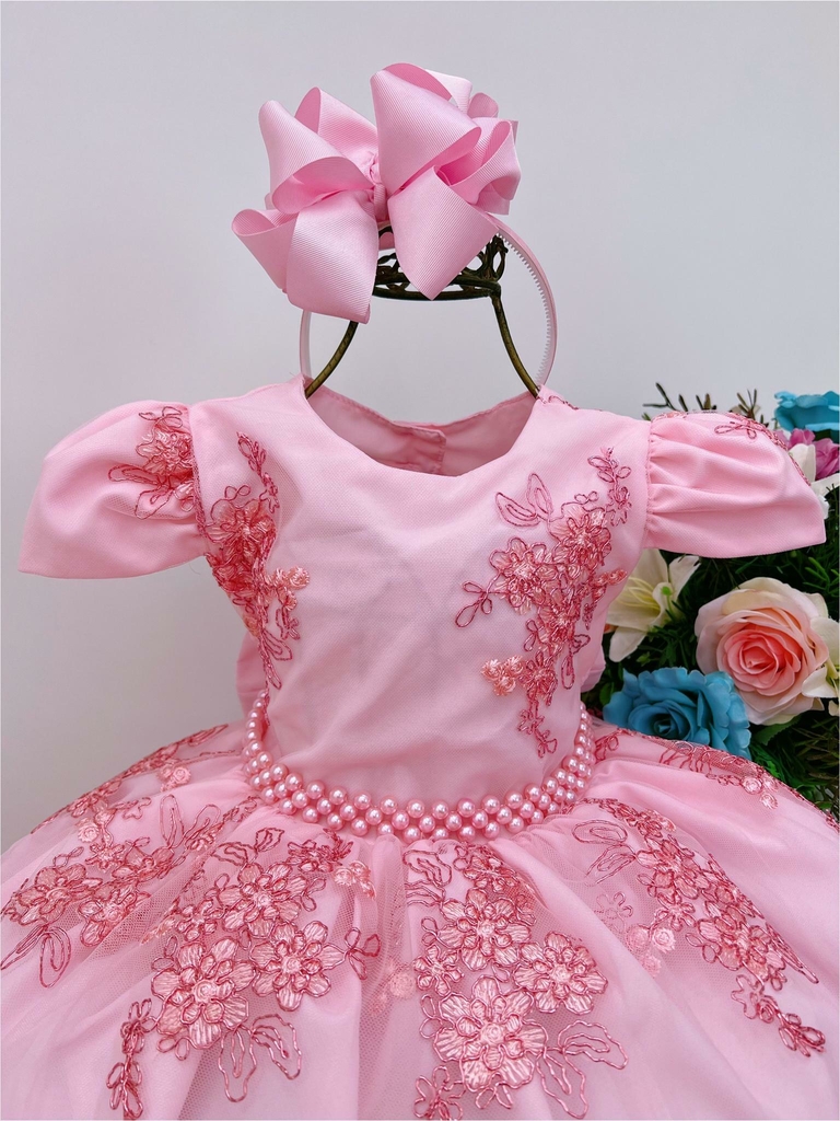 VESTIDO INFANTIL REALEZA LILÁS RENDA PÉROLAS PRINCESA LUXO