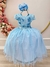 VESTIDO INFANTIL AZUL DAMAS C/ RENDA E APLIQUE BORBOLETAS (4532AZ)