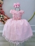 VESTIDO INFANTIL ROSA DAMAS C/ RENDA E APLIQUE BORBOLETA (4532RS)