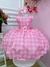 VESTIDO INFANTIL BARBIE ROSA XADREZ BRANCO CINTO C/ FIVELA (1208RS)