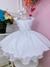 VESTIDO INFANTIL BRANCO C/ GLITTER E RENDA CINTO DE PÉROLAS (2309BR)