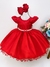 VESTIDO INFANTIL VERMELHO BUSTO C/ RENDA E PÉROLAS BATIZADO (MARIÊ PMG BEBÊ 2278VK)