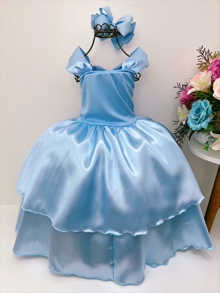 Vestido Infantil Frozen e Cinderela Com Renda Cinto Pérolas