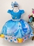 VESTIDO INFANTIL CINDERELA AZUL CINTO PÉROLAS LUXO PRINCESAS (TEMÁTICOS LUXO 0029AZ)