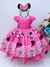 VESTIDO INFANTIL MINNIE ROSA CHICLETE CINTO DE PÉROLAS LUXO (TEMÁTICOS DLXMM)