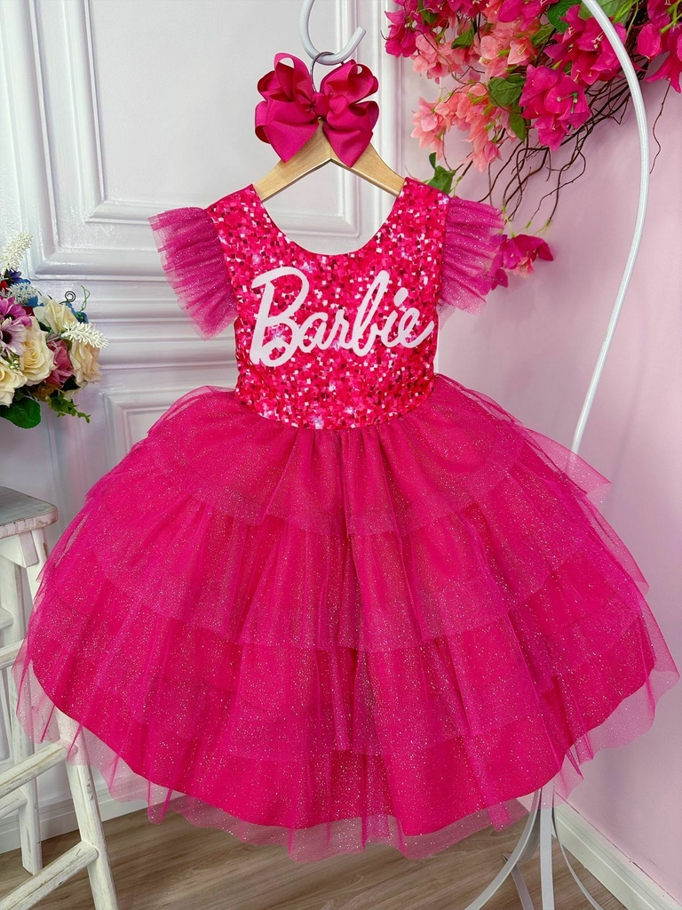 Vestido Infantil Rosa Barbie