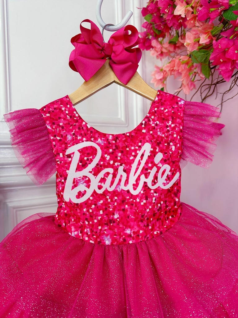 Vestido Infantil Barbie Paetê Pink