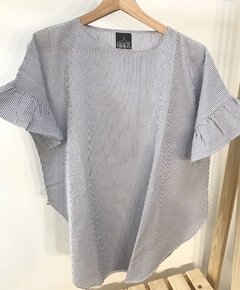 Blusa de algodón rayado celeste y blanco - tienda online