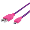 Cable USB V2 A-Micro B Bolsa, textil, 1mt morado/rosa -MANHATTAN-