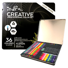 SET Colores profesionales creative 24 pzs 36 tonos , estuche metálico-INDRA-