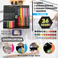 SET Colores profesionales creative 24 pzs 36 tonos , estuche metálico-INDRA- en internet