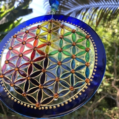 Mandala Flor da Vida vitral 15cm