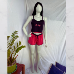 Baby Doll Cropped Off Poá Preto e Pink