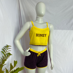 Baby Doll Cropped Honey Poá Amarelo e Preto - comprar online