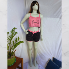 Baby Doll Cropped Princess Poá Rosa e Preto