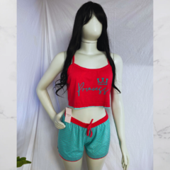 Baby Doll Cropped Princess Poá Pink e Verde - comprar online