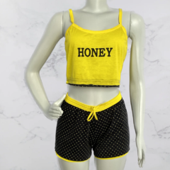 Baby Doll Cropped Honey Poá Amarelo e Preto na internet