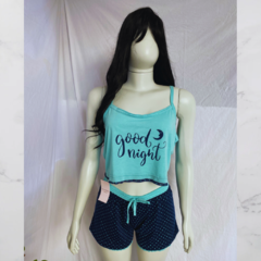 Baby Doll Cropped Good Night Poá Verde e Azul - comprar online