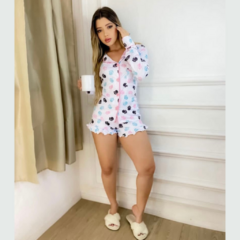 Pijama Americano Feminino Short Manga Longa Branco - comprar online