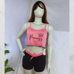 Baby Doll Cropped Princess Poá Rosa e Preto - comprar online