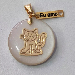 Pingente Amo gatos- Madrepérola e banho de ouro (cópia)